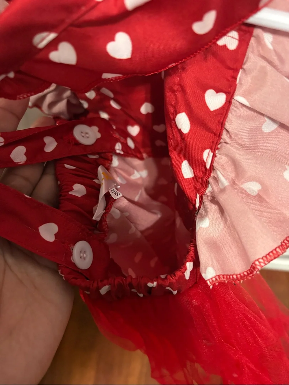 Red Heart Tulle Baby Girls Costume Dress with Black Bows